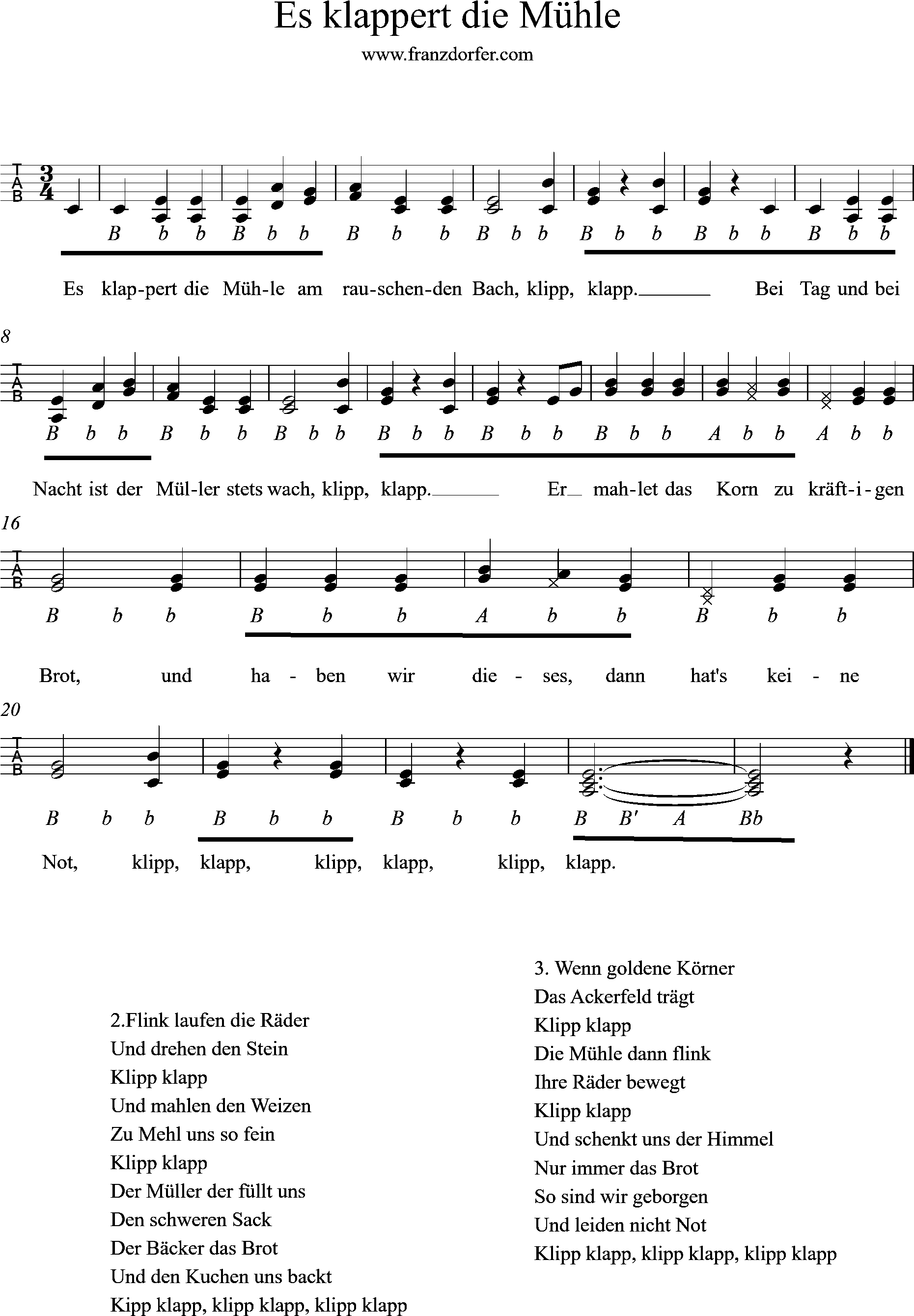 Quetschn lernen - Es klappert die Muehle - Griffschrift